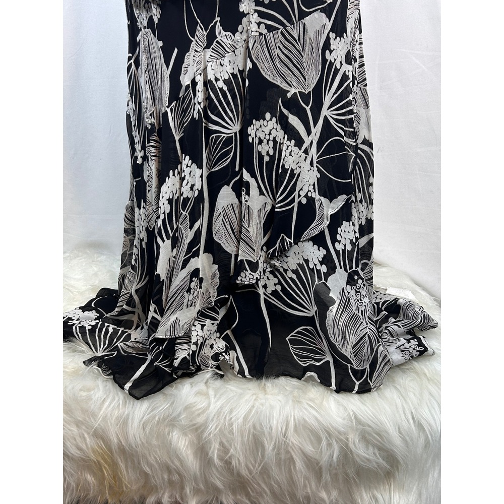 Rouge 2 Piece Gown Women Size L Black White Floral Excellent Sequin Maxi Ruffle - Picture 6 of 11